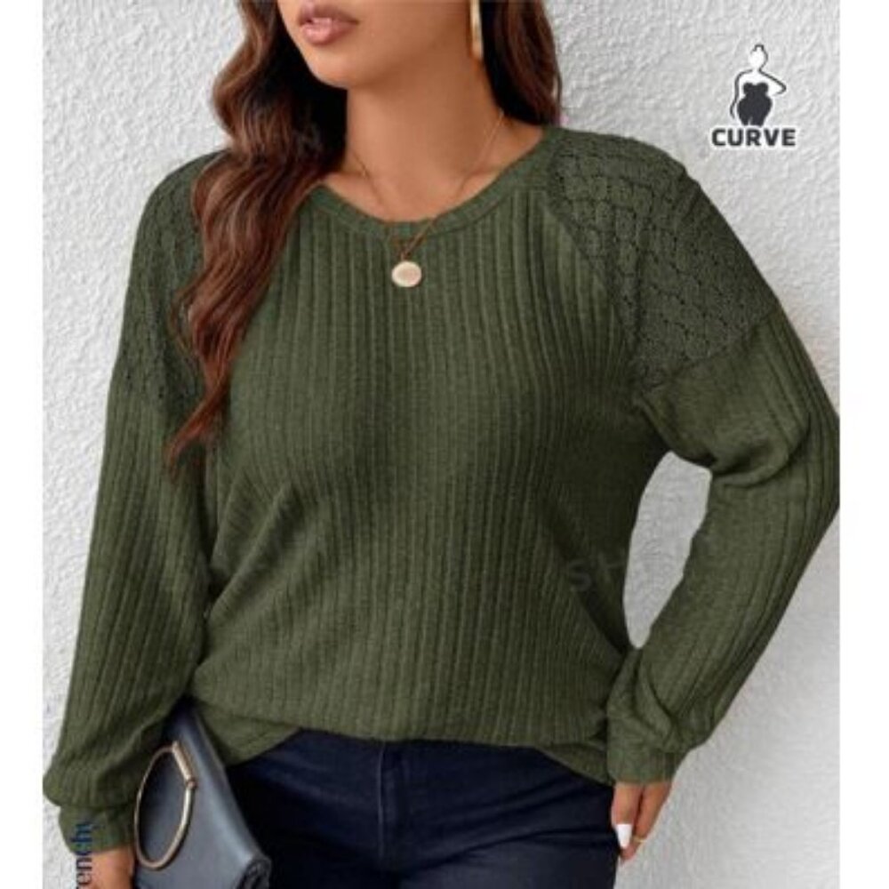 SHEIN Frenchy Ribbed Lace Knit Top
